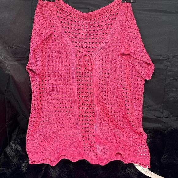 Pink crochet cardigan with tie - Picture 1 of 3